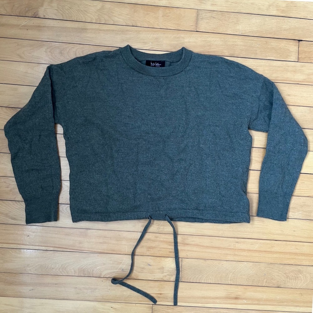 Nicole Miller New York Extra Fine Merino Wool Drawstring Sweater Green XL